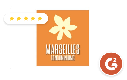Marseilles condominiums logo with five stars icon and G2 logo