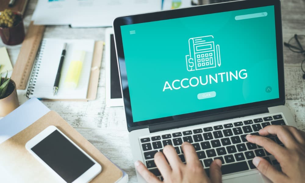 A laptop screen that says “accounting”